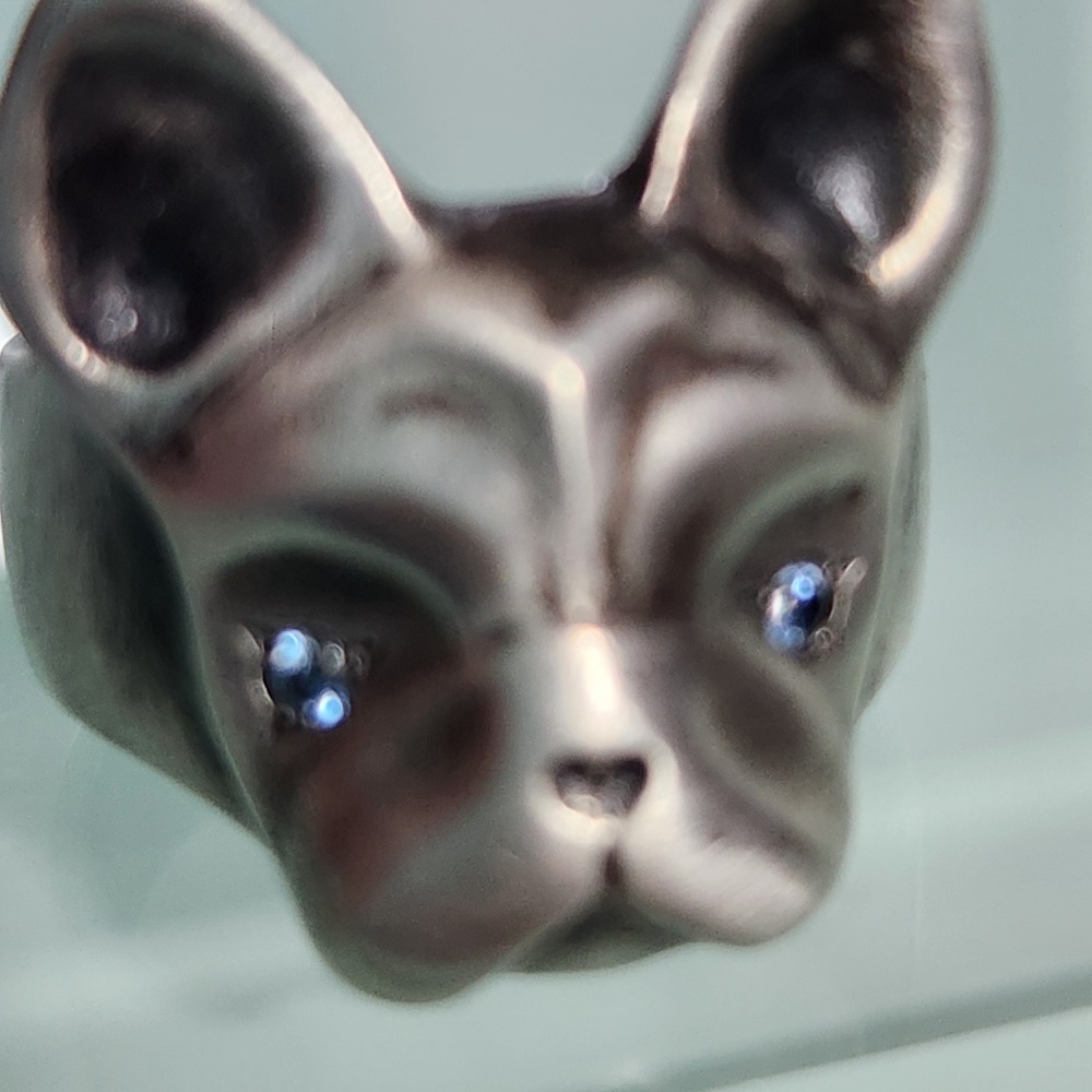 Elina Gleizer Silver Frenchie Ring, Sapphir Eyes, oxydized silver, 6, preloved - Picture 5 of 7